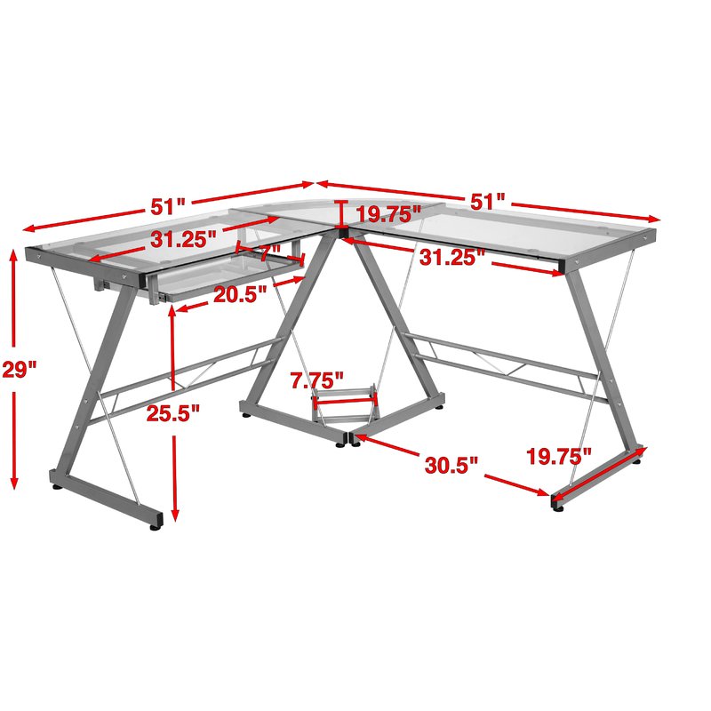 Hudnall Glass L-Shape Desk