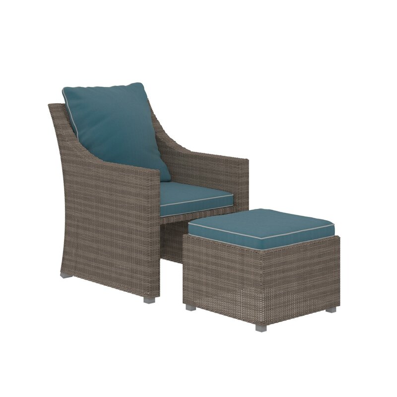 Coyne Patio Chair with Cushions and Ottoman