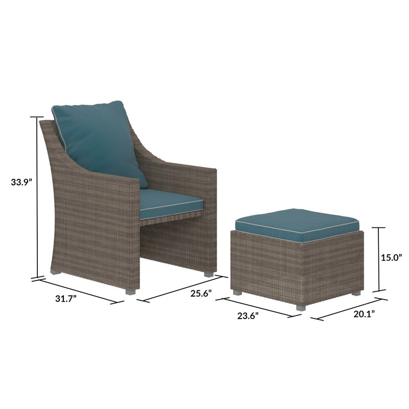 Coyne Patio Chair with Cushions and Ottoman